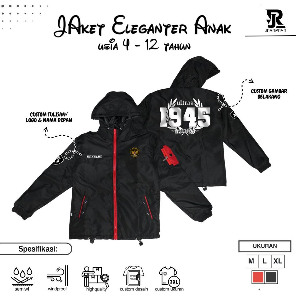 Jaket Anak Small Size Bola TIMNAS Terbaru Taha nAngin Gratis Nama Bisa Custom Logo