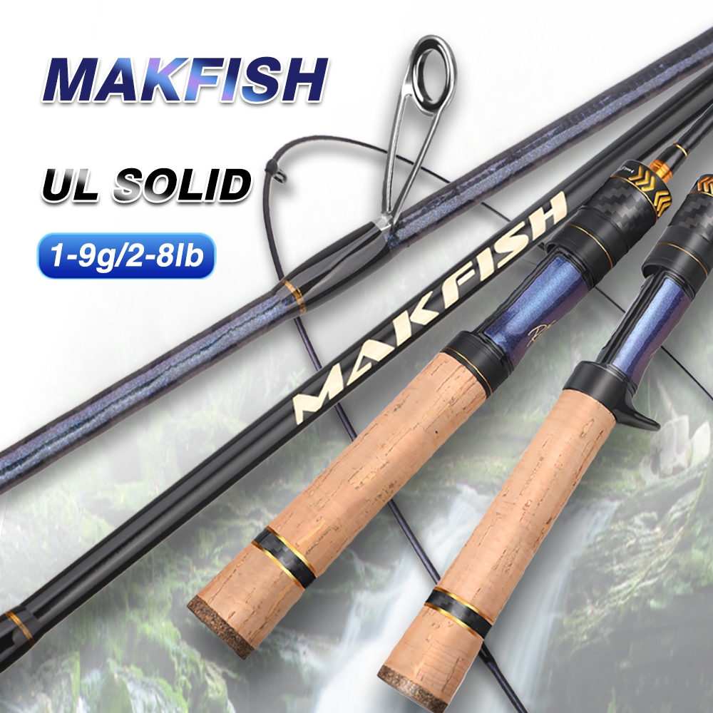 Joran pancing serat karbon padat UL 1,68m/1,8m/1,98 inci Joran pemintal ultraringan joran baitcastin