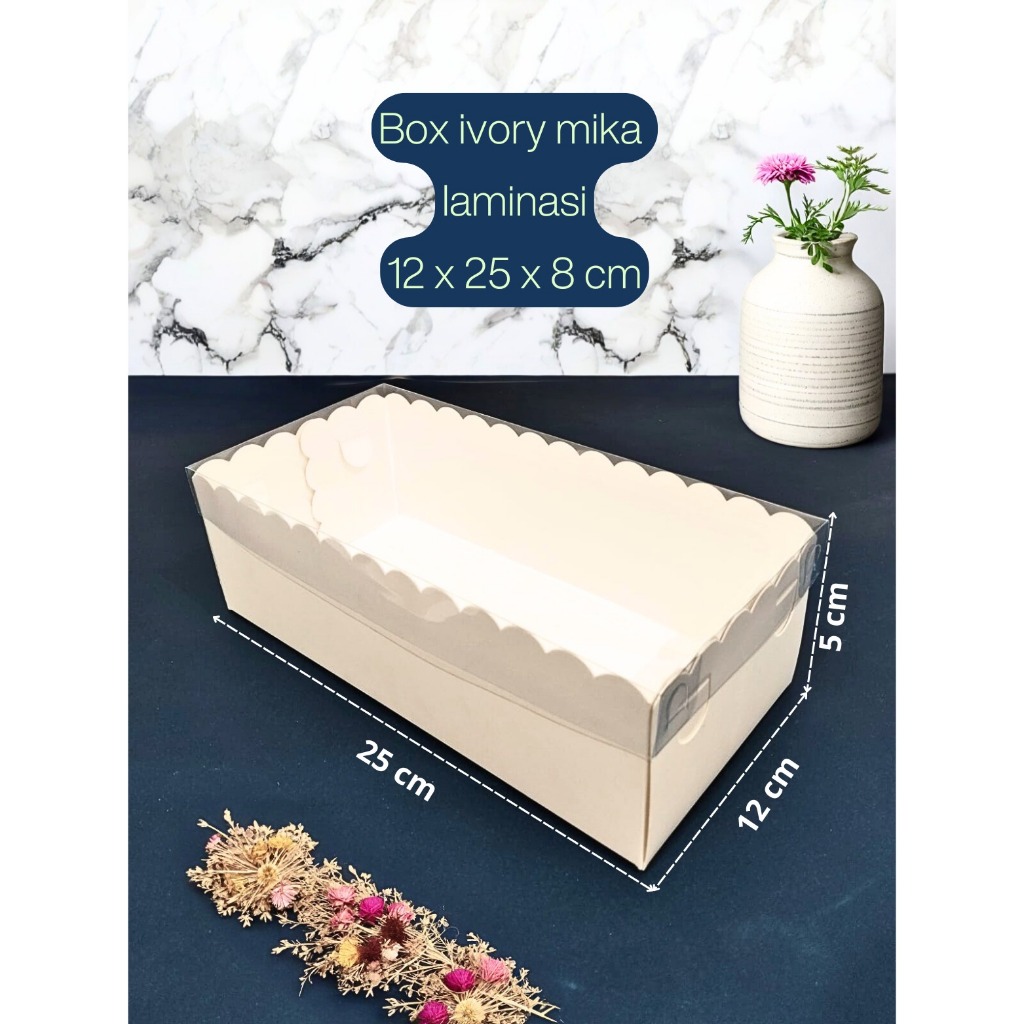 

( 10 Pcs ) Fuji Box Dus Kotak Kue hampers puding cake Ivory Polos laminasi 12 cm x 25 cm x 8 cm Premium Tutup Mika Full