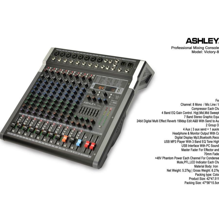 Mixer Audio Profesional ASHLEY Victory8 Victory 8 - 8 Channel + Bluetooth + USB + Efek Digital 24Bit