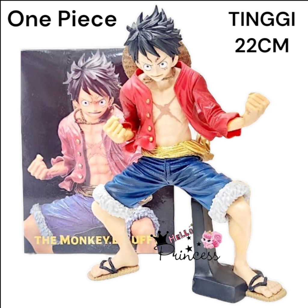 Action Figure One Piece Luffy Squatting Position  Besar Tinggi 22cm Pajangan