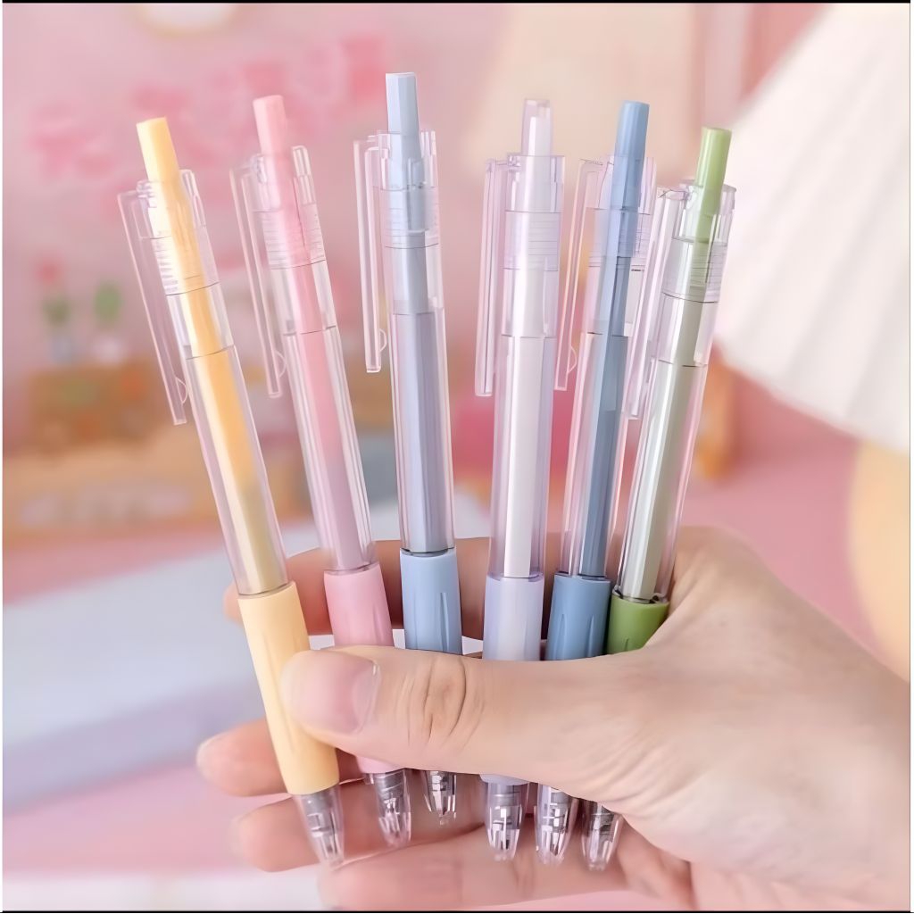 

Pulpen Cetekan Transparant Pastel Polos Pena Gel 0.5mm Tinta Hitam Alat Tulis Sekolah Kantor / Pen Warna Warni Bolpoint Polos.