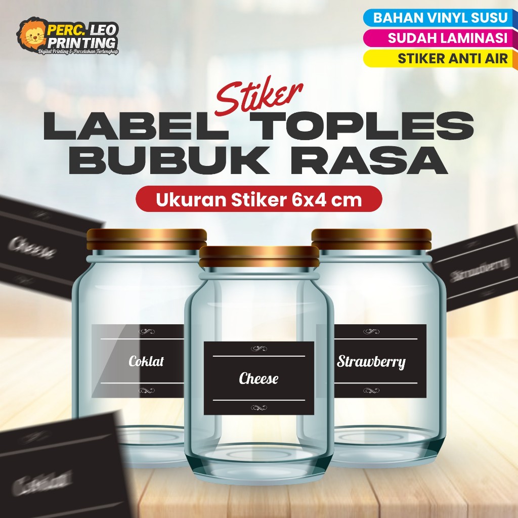

Stiker LABEL UNTUK TOPLES BUBUK RASA RASA ukuran 6x4cm Anti Air