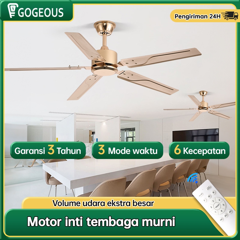 GOGEOUS lampu kipas angin 52 inci kipas lampu gantung plafon remote 3 warna kipas gantung