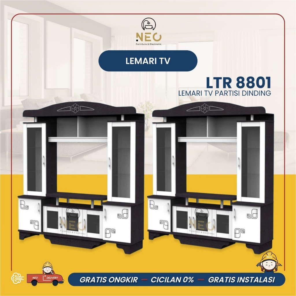 NEO - LEMARI TV PARTISI DINDING LTR 8801 DEVIDER BUFFET TV PENYEKAT RUANGAN 180 x 45 x 198 cm Hitam 