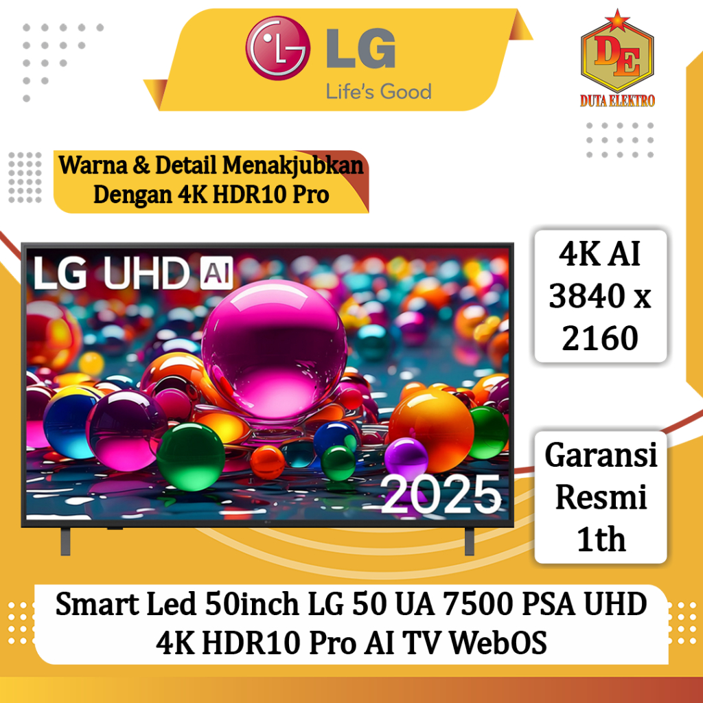 Smart Led 50inch LG 50 UA 7500 PSA UHD 4K HDR10 Pro AI TV WebOS