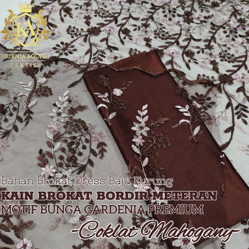 ½ Meter Kain Brokat Bunga Motif Timbul Warna COKLAT MAHOGANY Premium Brokat Tile Prancis Gardenia Ba