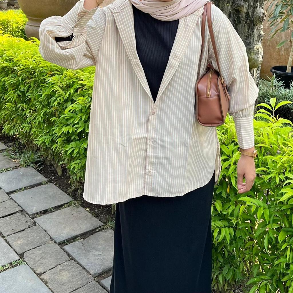Stripe Shirt Kemeja Basic Salur Oversized Shirt Atasan Wanita Lengan Panjang Hara Shirt Oversize Har