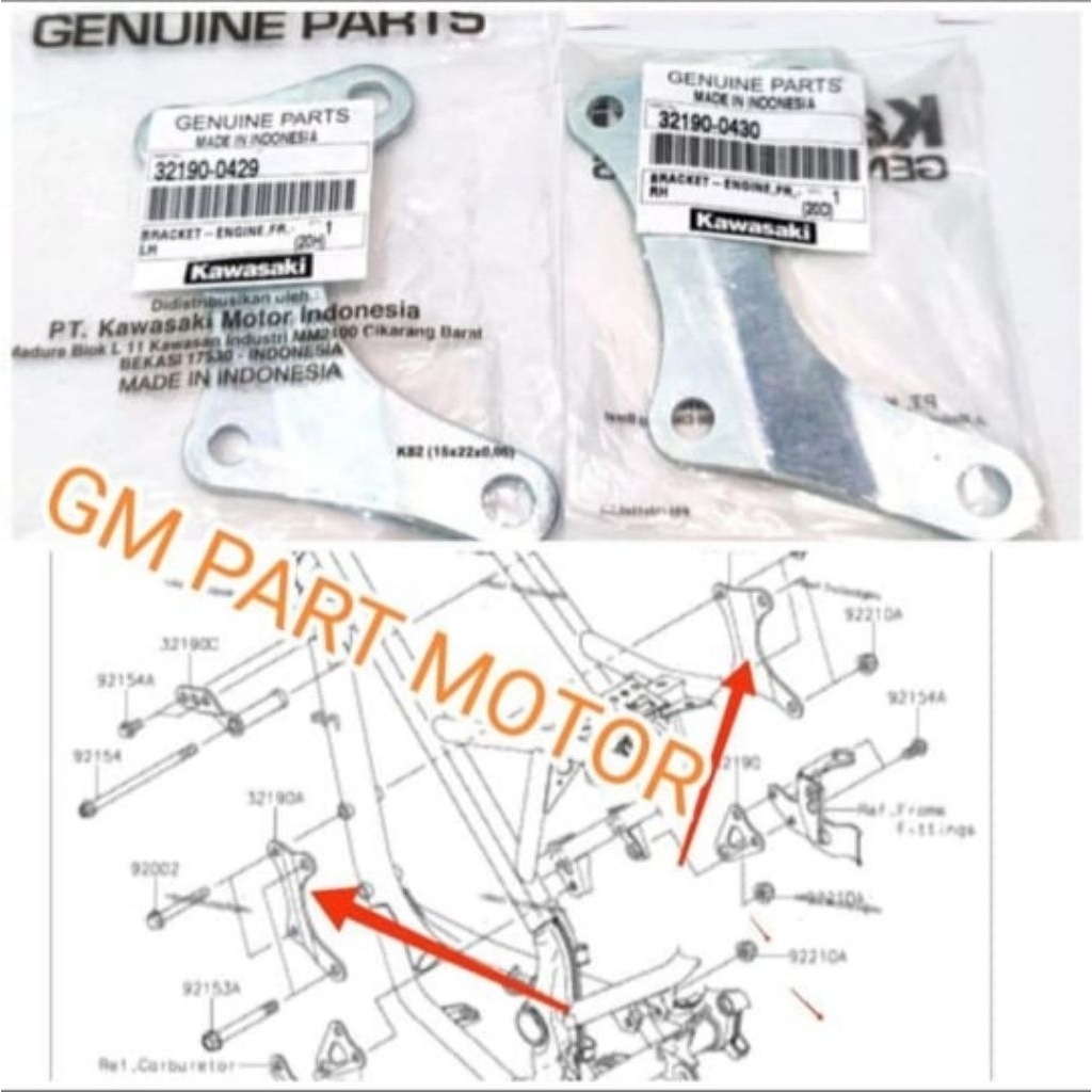 breket mesin depan bawah KLX150 KLX 150 sepasang original