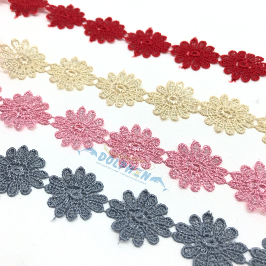 RG02-14 Renda Bordir Melati 2cm METERAN / Aksesoris Baju Anak Craft Mukena Kerudung