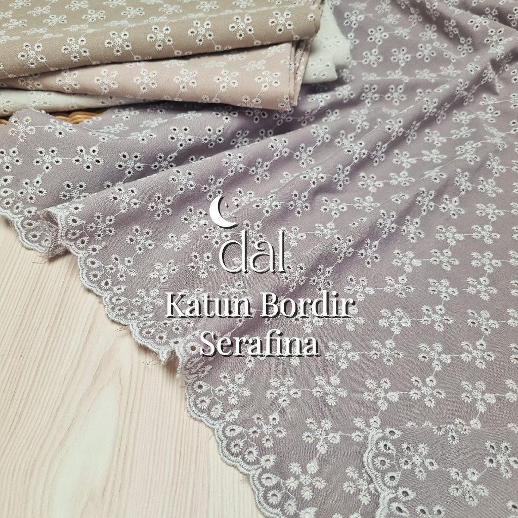 0,5 Meter bahan katun bordir two tone / kain katbol katun bolong serafina / bahan mukena, outer, blu