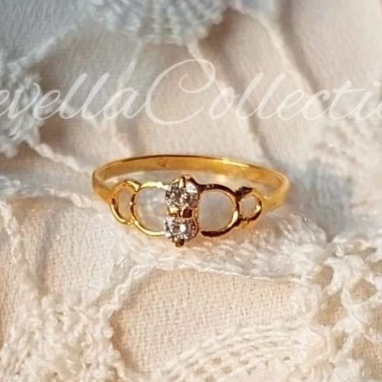 Cincin Bulat 2 Mata Putih Emas Muda 1/2 Gram