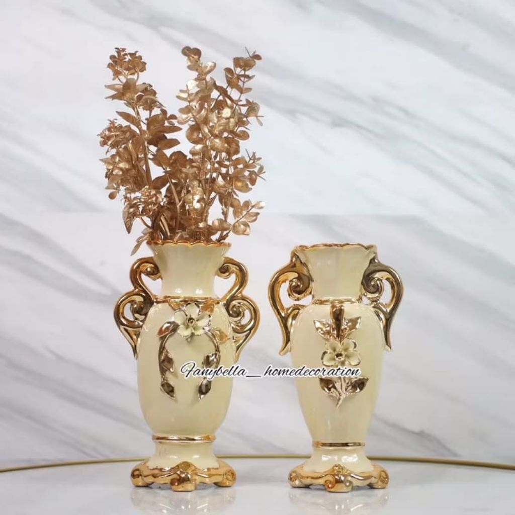 Pajangan Guci Mini Vas Bunga Keramik GOld Dekorasi Rumah Import