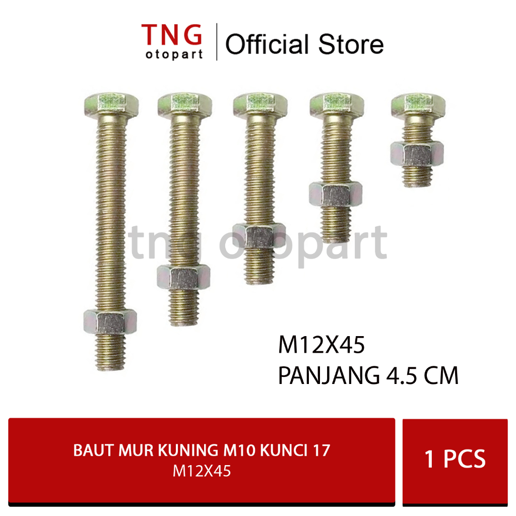 Baut Mur Kuning m12X45 Kunci 17 / Bmk Baut 17 Kunci 17 Panjang 4.5 cm
