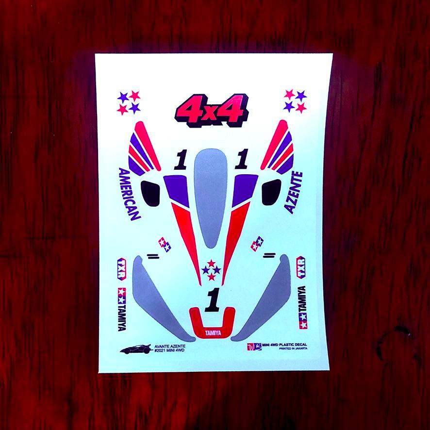 Stiker Azente - Body Putih Kombinasi Biru Merah - Vinnyl Lam. Doft