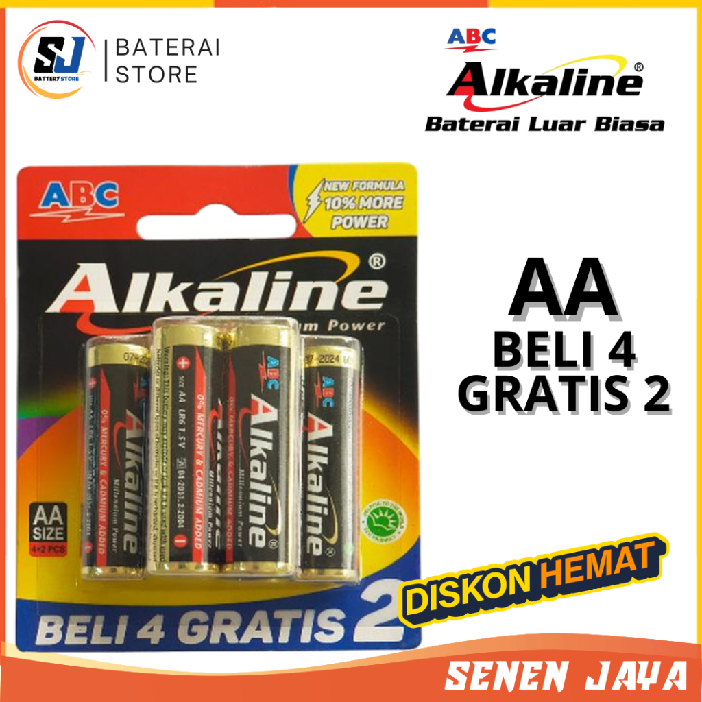 PROMOOABC Alkaline  AA A2 4+2 Batre ABC Alkaline AA Batre AA Alkaline ABC 1.5V 6 PCS Batre ABC AA