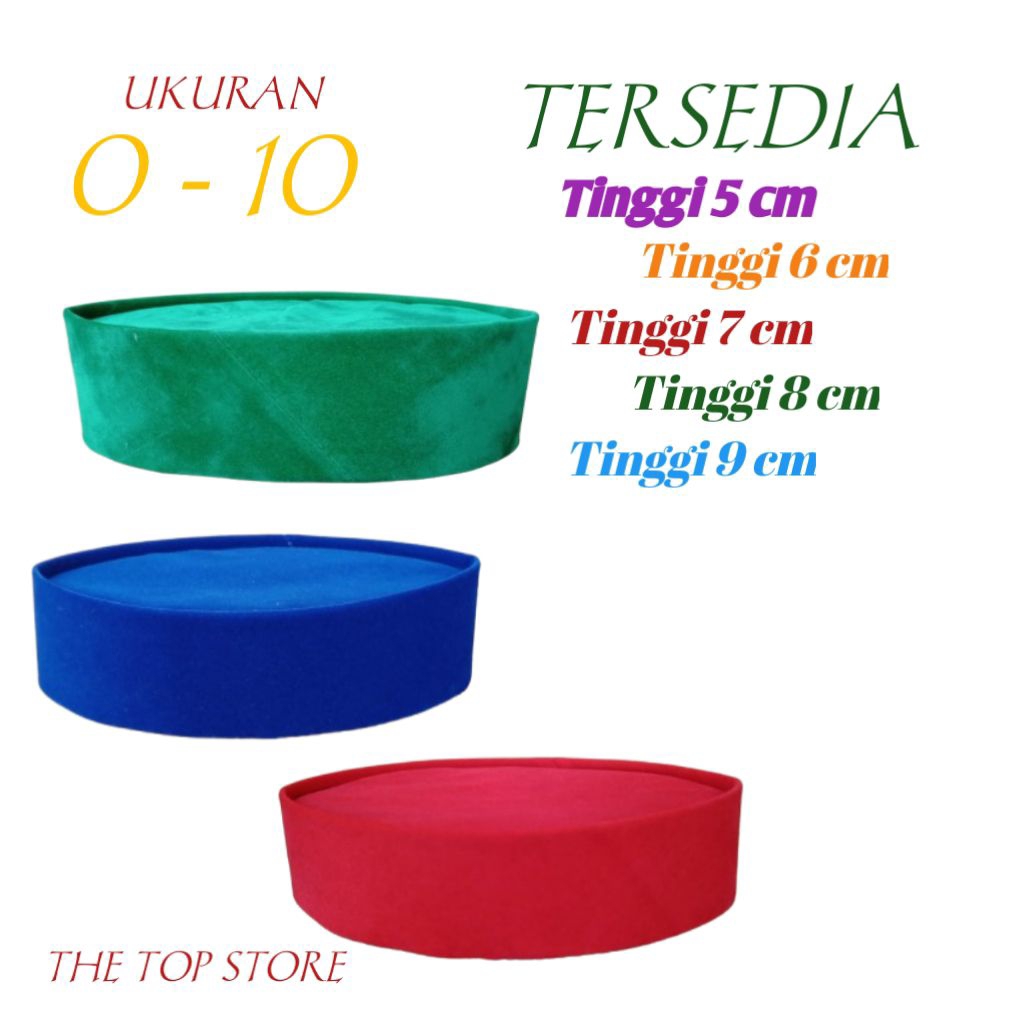PECI WARNA SONGKOK BETAWI PANGSI TINGGI 5 6 7 CEPER MERAH PUTIH HIJAU BIRU PENDEK HITAM CAK LONTONG