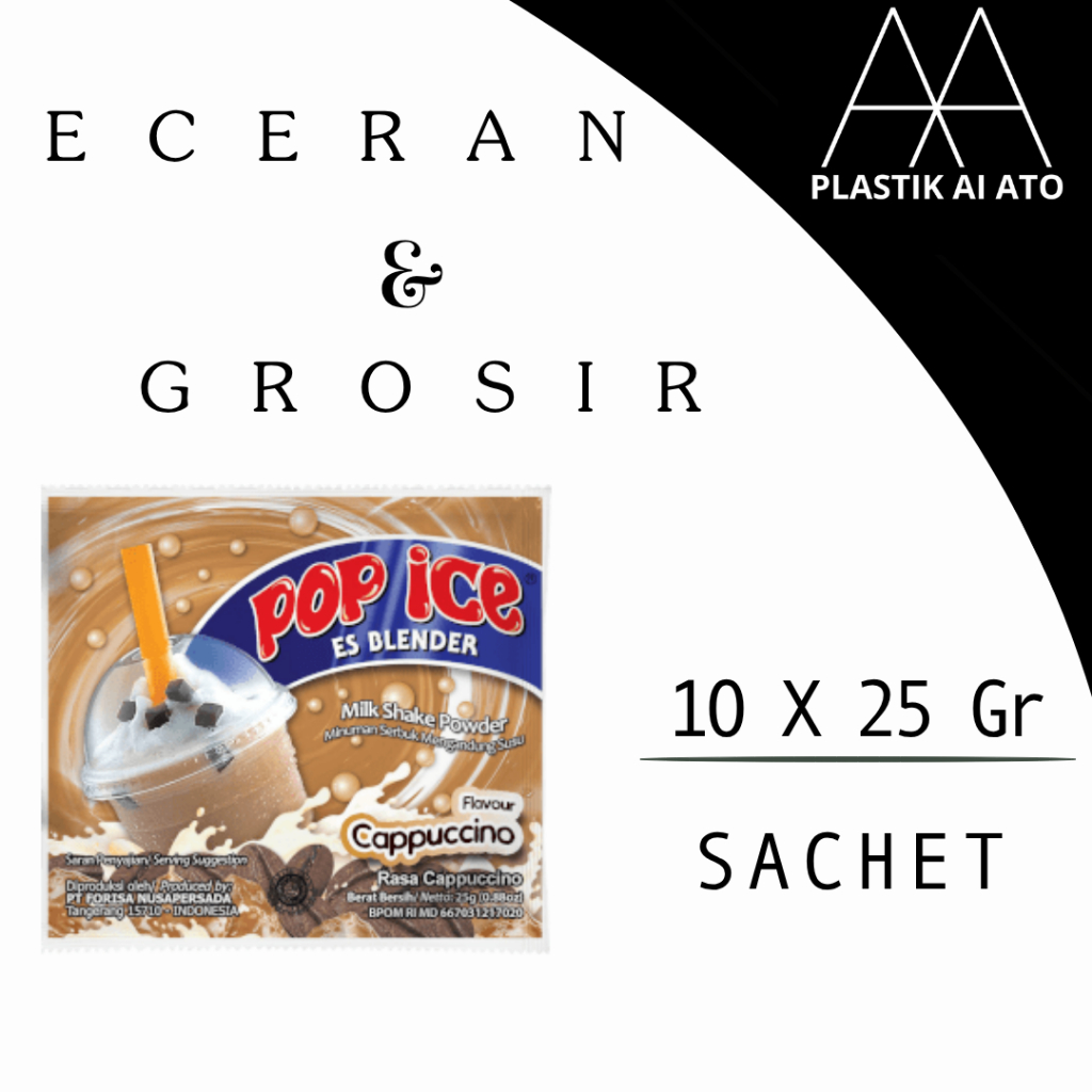 

Pop Ice Milk Shake Powder Cappucino 25 gr x 10 sachet / Pop ES kopi series / eceran dan grosir cocok untuk warung / minuman serbuk