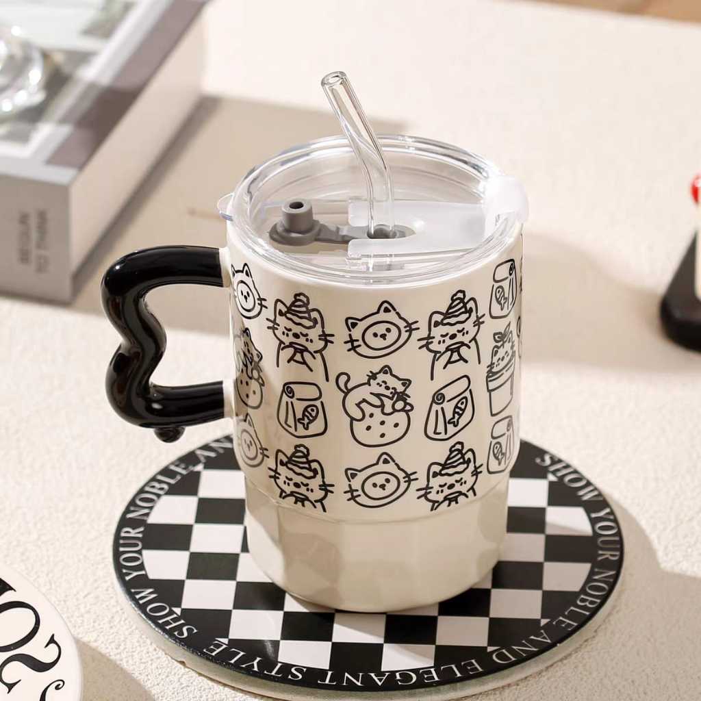 Gelas keramik Good Luck Cat | Mug Keramik Doodle Cat