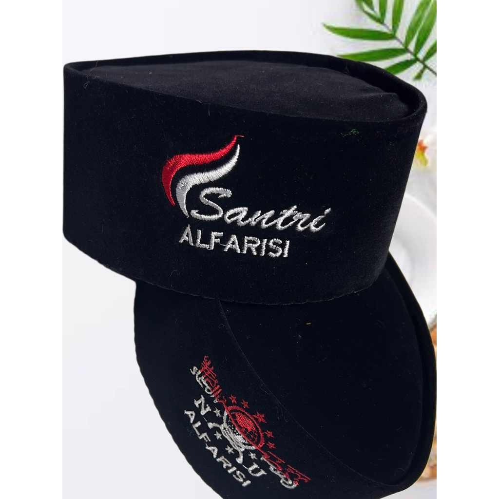 peci logo custom bordir nama peci hitam songkok kopiah hitam