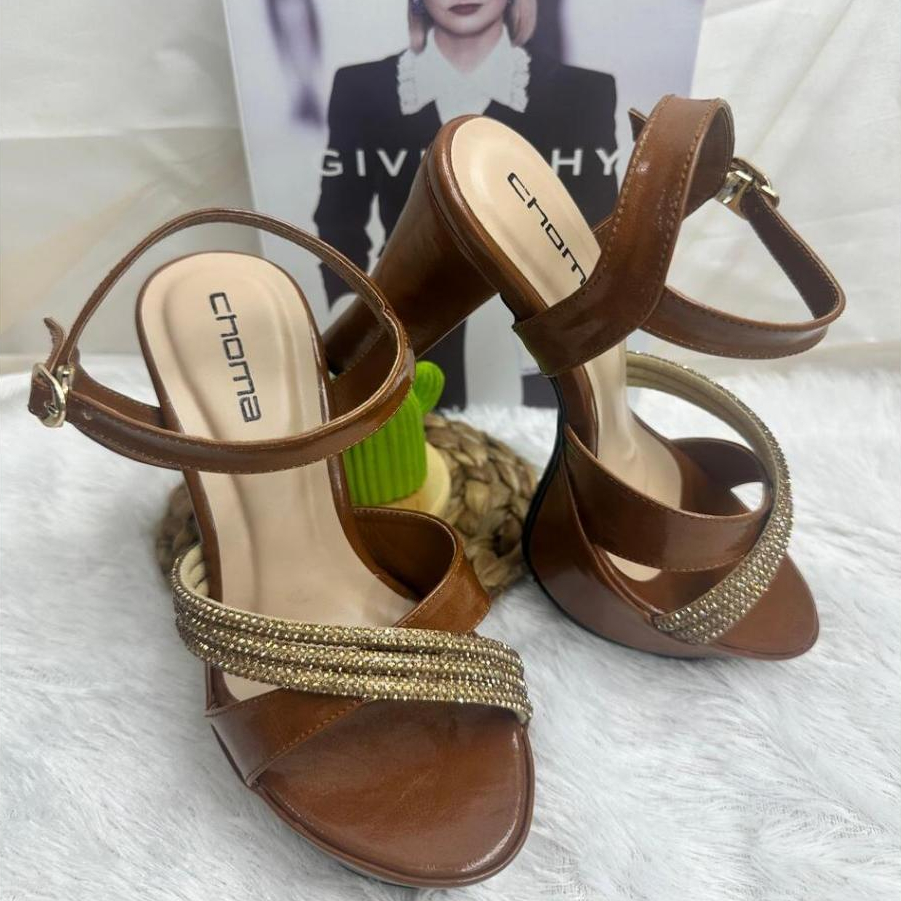 Choma Sepatu Sandal High Heels Tali Belakang Hak Tinggi 10 CM Harian Formal