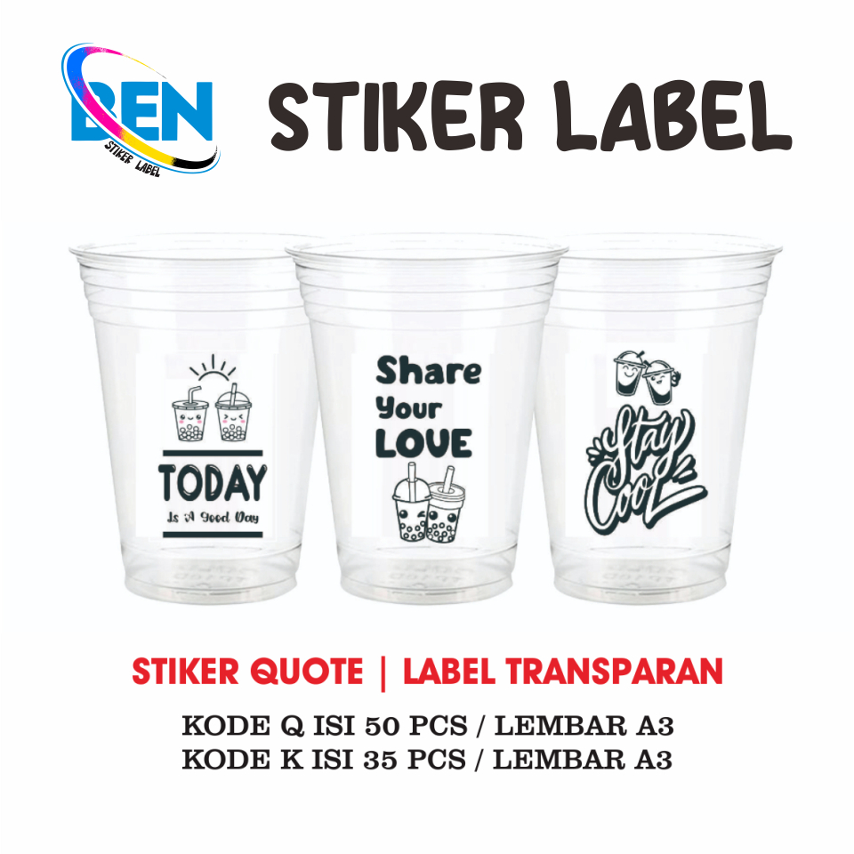 Stiker Qoute , Stiker Transparan, Stiker Cup, kata-kata Stiker Minuman, Stiker Cup Minuman  isi 35-5