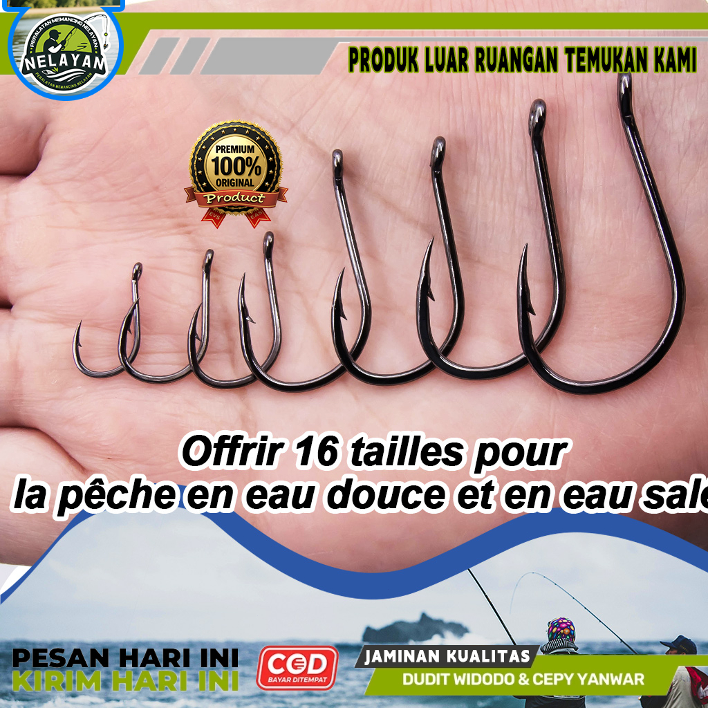 Kail ikan 100 buah kail pancing melingkar air laut kuat tajam dengan mata kail ikan cincin kail air 