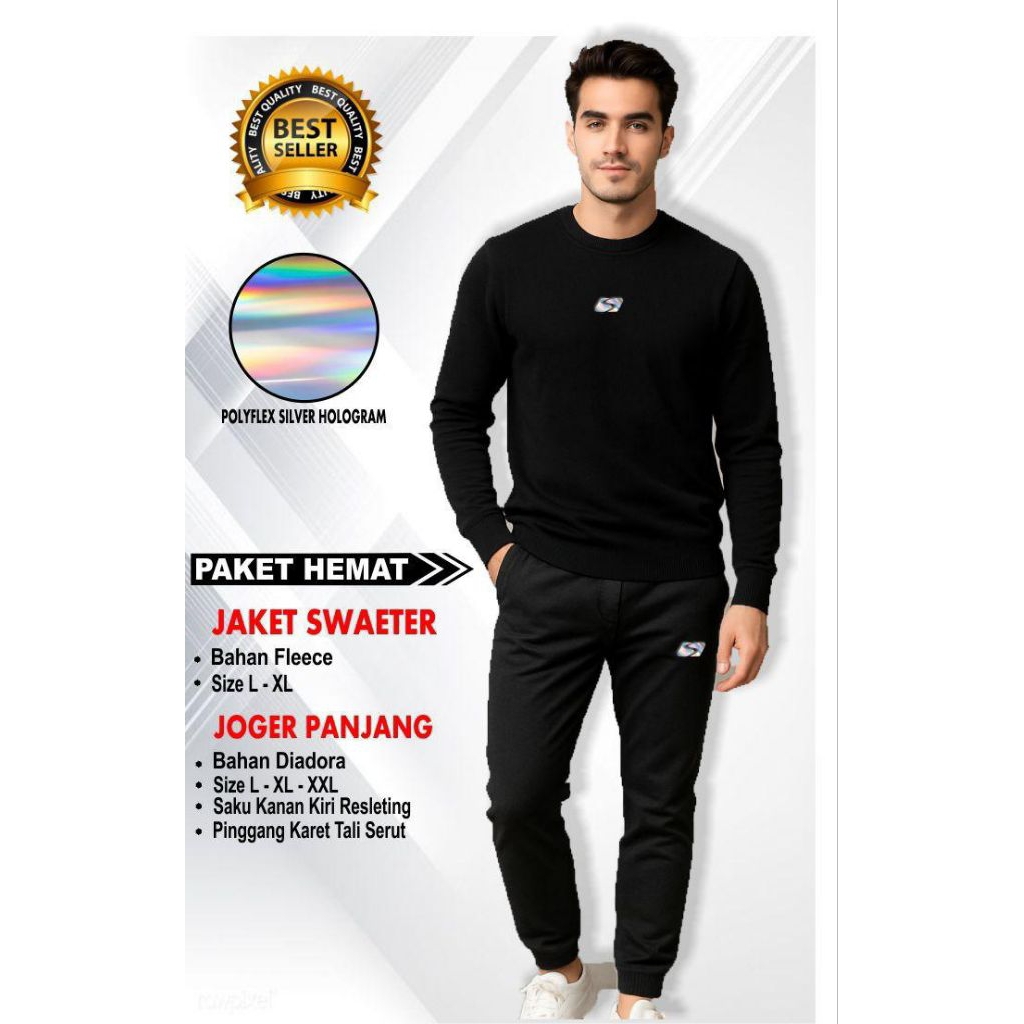 Paket 2 in 1 jaket olahraga training olahraga panjang hitam polos