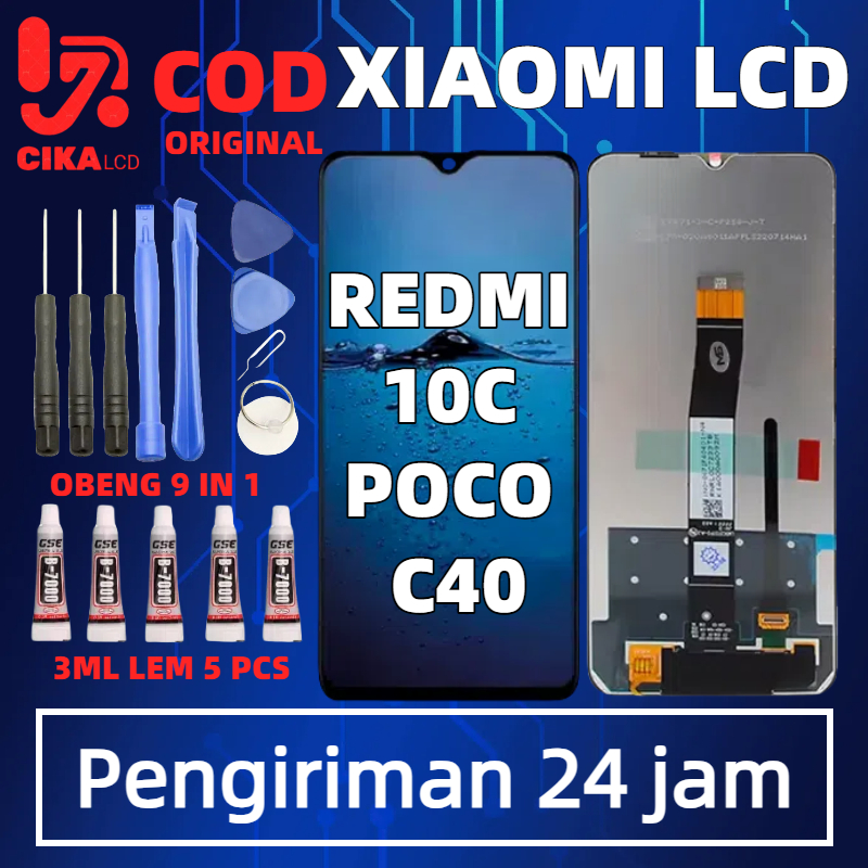 LCD Xiaomi Redmi 10C / Poco C40 Fullset Touchscreen Layar HP Original + Free Alat Pasang