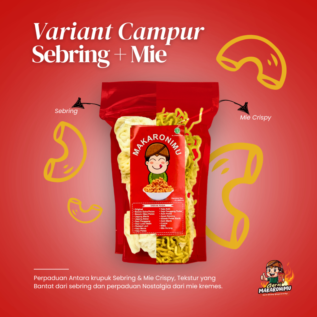 

Gerai Makaronimu | SEBRING MIX MIE CRISPY | Mie Kremes Pedas / Mie Pedas Daun Jeruk / Mie Kremes