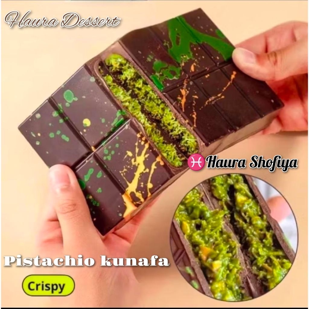 

(100% Halal) Chocolate Dubai Original Crispy PISTACHIO KUNAFA Coklat Viral Berat ±270 gr Cemilan Cokelat