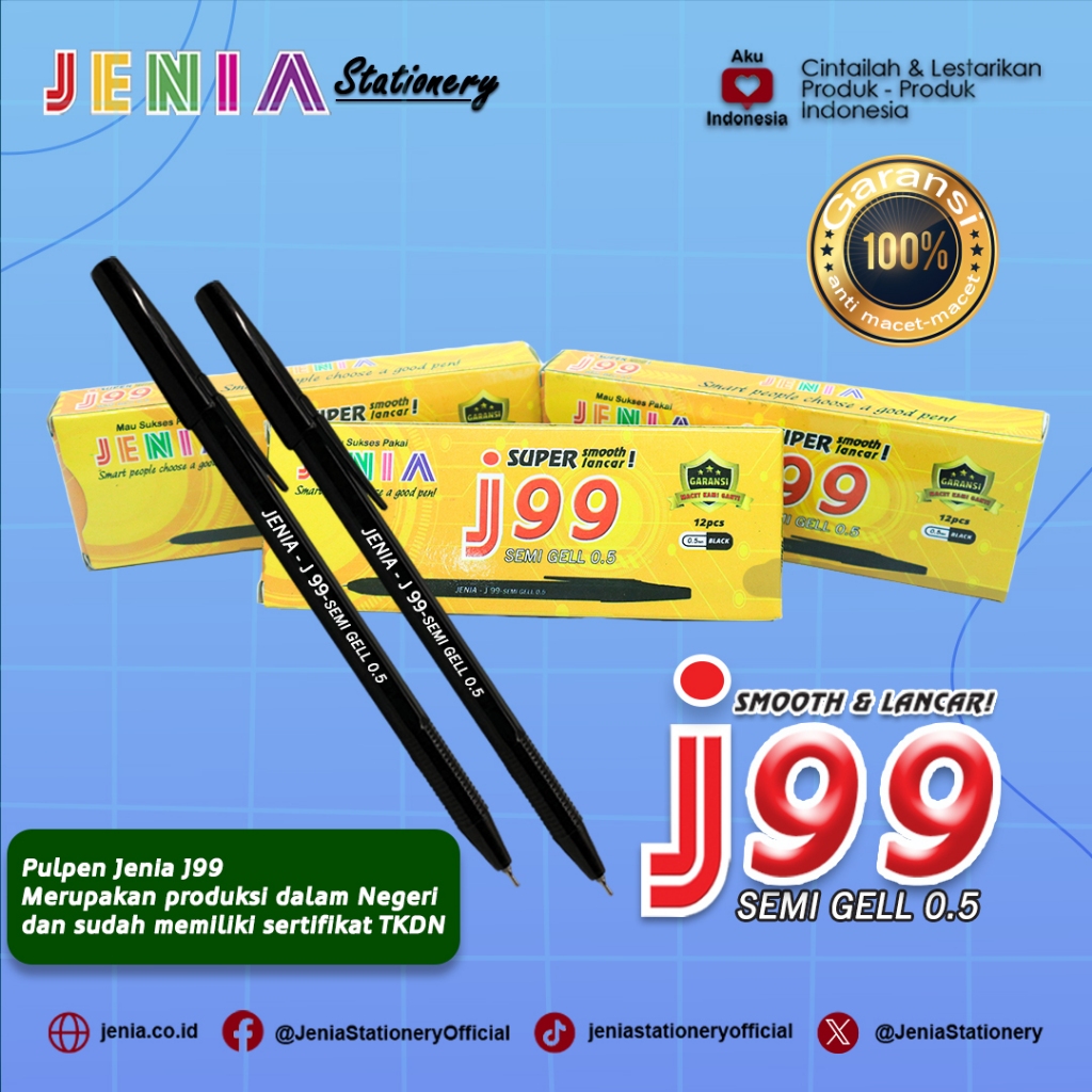 

(Beli 12pcs + Free 1pc) Pulpen / Ballpoint / Pena Hitam Merk JENIA J99 (0.5mm - Semi Gel)