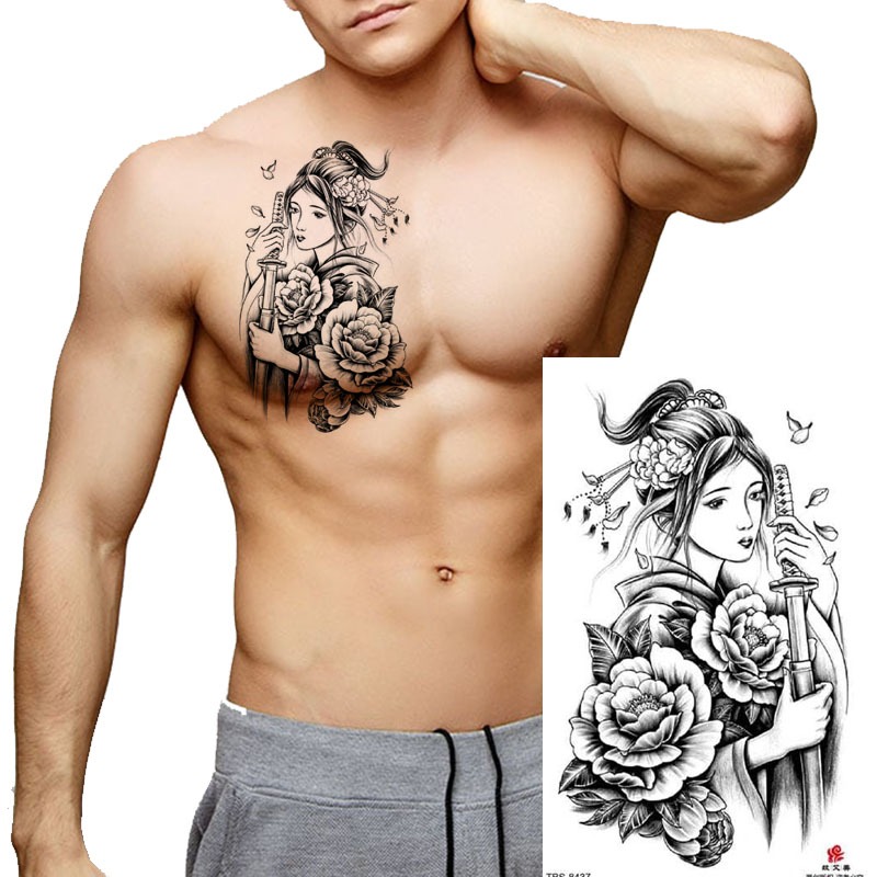 ZARIL Tato Temporer Tatto Temporary TBS-8437 WANITA SAMURAI size 19x12cm tato basic tahan 2-4 hari