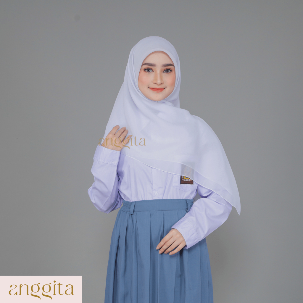 ANGGITA - Hijab Sekolah Resleting Instan Zipper Bella Square Jilbab Anak SMP SMA Pramuka Putih Polos