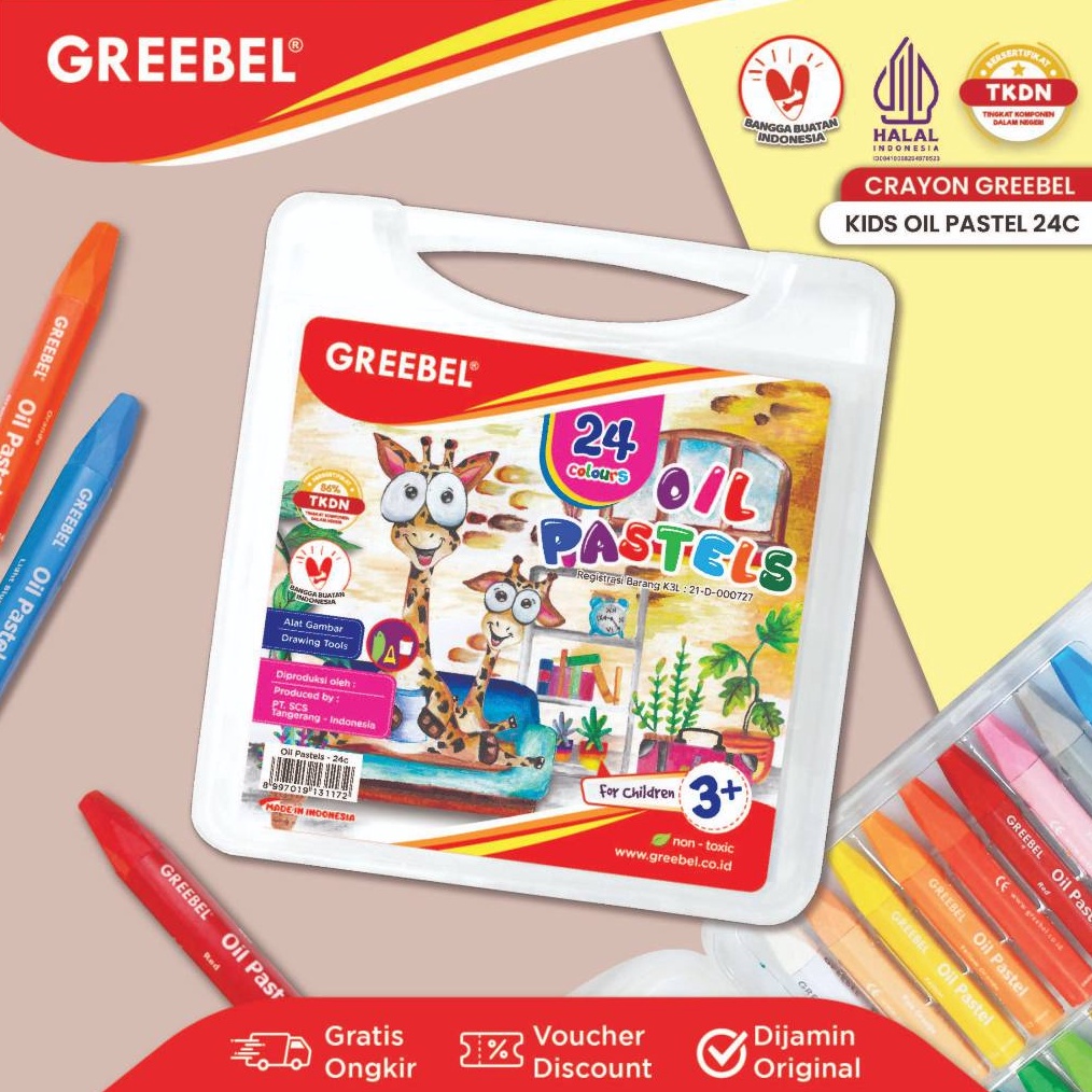 

KODE T39W GREEBEL Crayon Krayon 24 Warna Kids Oil Pastel Crayon Greebel Crayon Set Mewarnai