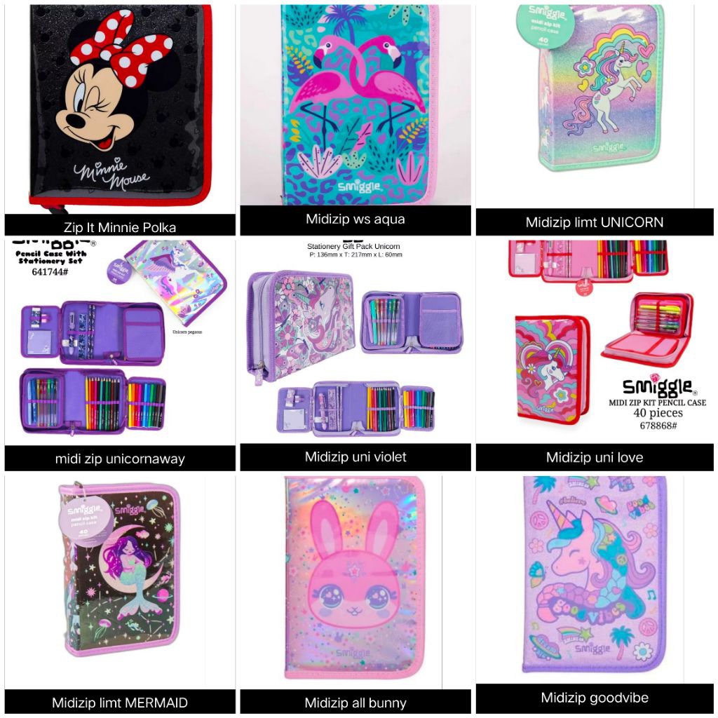 

Smiggle Stationery Midizip Minecraft, Minnie, Uni, Princess - Gift Set Pencil Case Komplit - Paket Alat Tulis & Gambar - Kado Ulang Tahun - Sovenir
