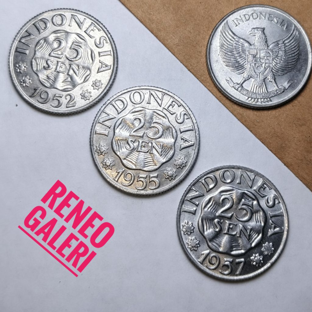 Berkilau Paket 3 Tahun lengkap 25 Sen Garuda Indonesia set uang koin Kuno logam asli original 0,25 R