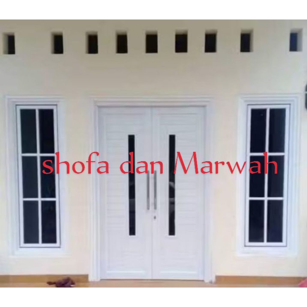 kusen+pintu dua dan jendela kanan dan kiri alumunium 3 in ukuran L 220.T 210 gratis Peking kayu