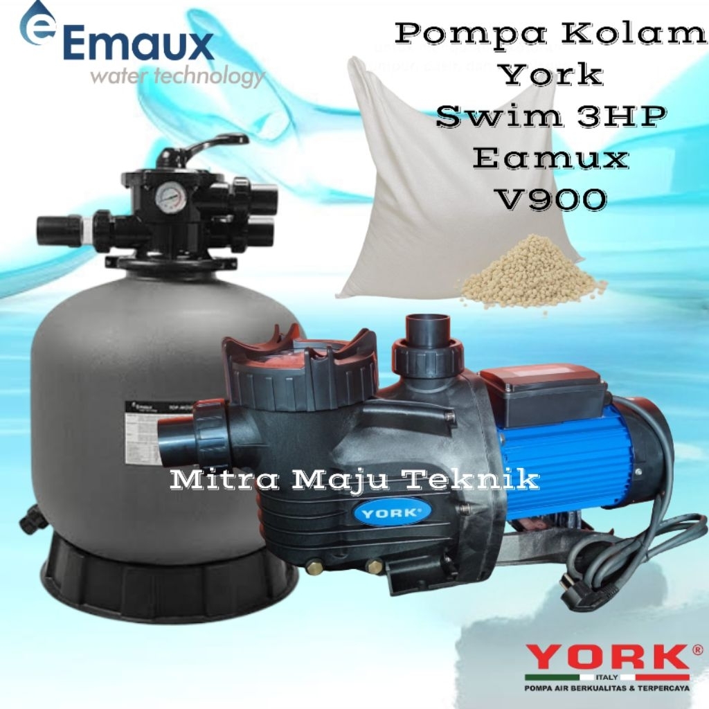Paket Pompa Kolam Renang York Swim 2200 3hp 220V Filter Emaux V900 Paket Ini Belom Termasuk Pasir Si