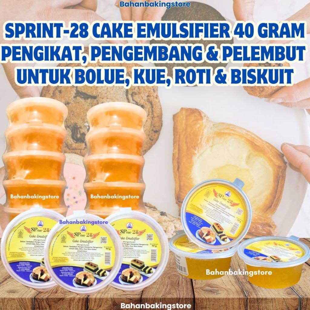 

SPRINT-28 CAKE EMULSIFIER 40 GRAM PENGIKAT, PENGEMBANG & PELEMBUT UNTUK BOLUE, KUE, ROTI & BISKUIT BAHAN TAMBAHAN PANGAN | SPRINT28