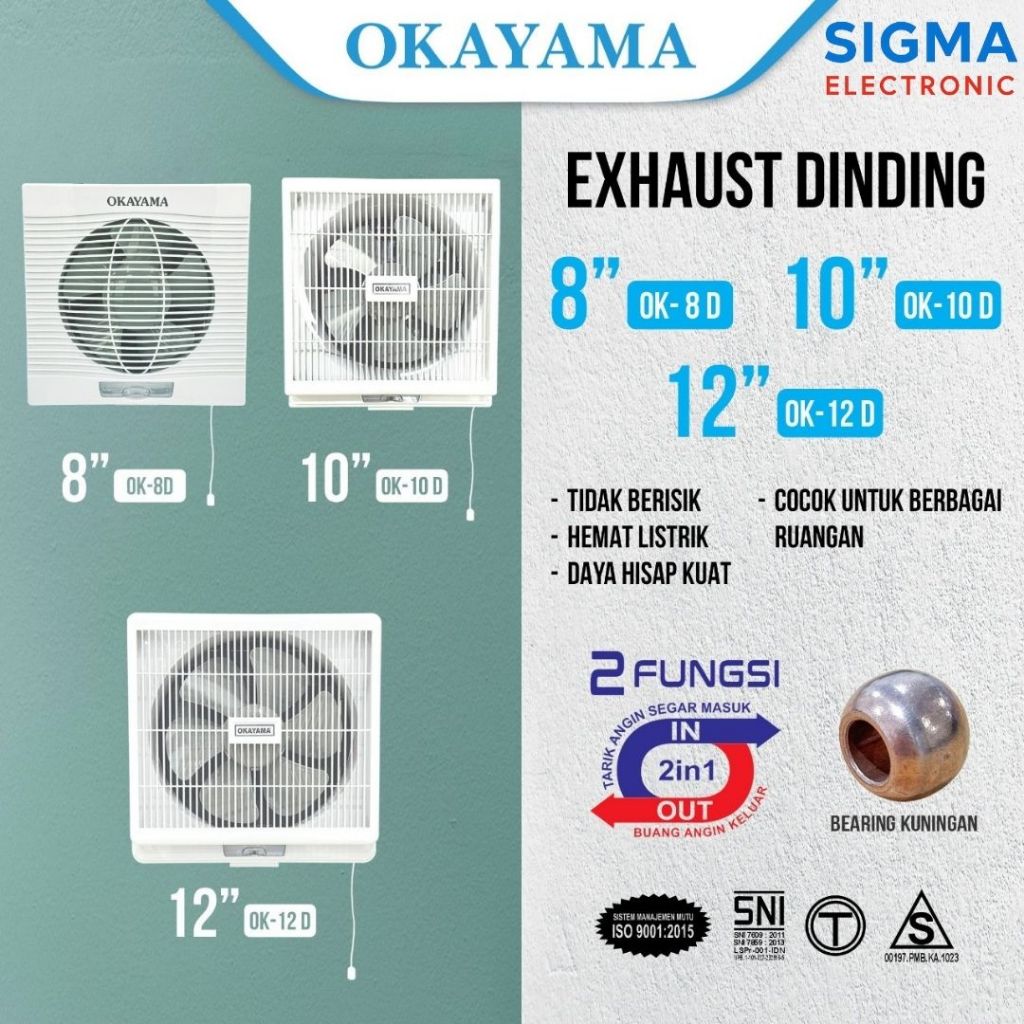 Kipas Angin Exhaust fan/ Hexos Dinding OKAYAMA 8/10/12 INCH - OK8D/ OK10D / OK12D