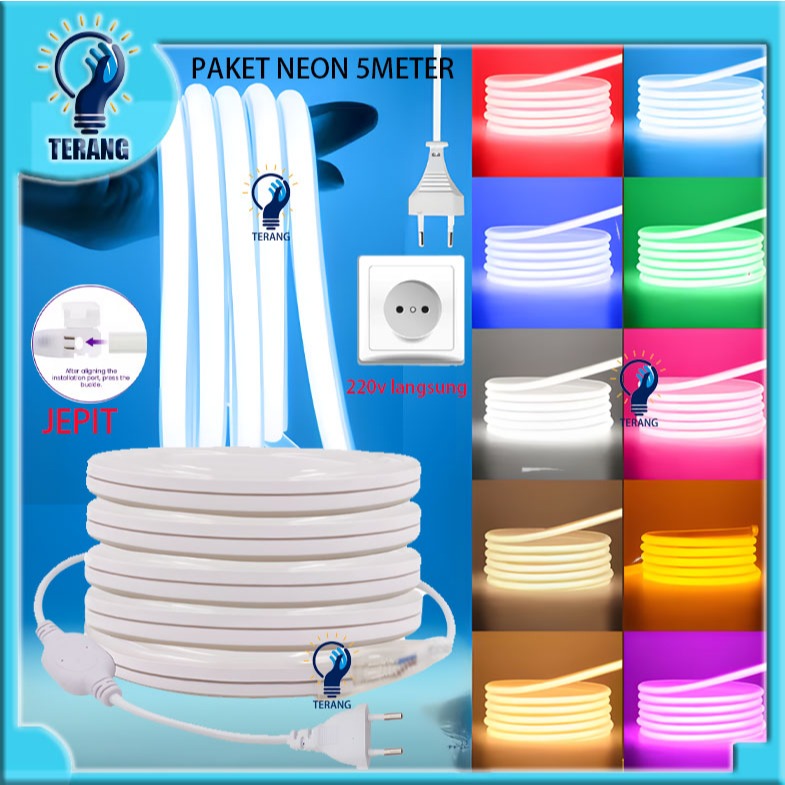 Paket Lampu Neon Flex 220v 1m 2m 3m 4m 5meter Warna Neon Box Outdoor ip65 Huruf DIY  220v Fleksibel