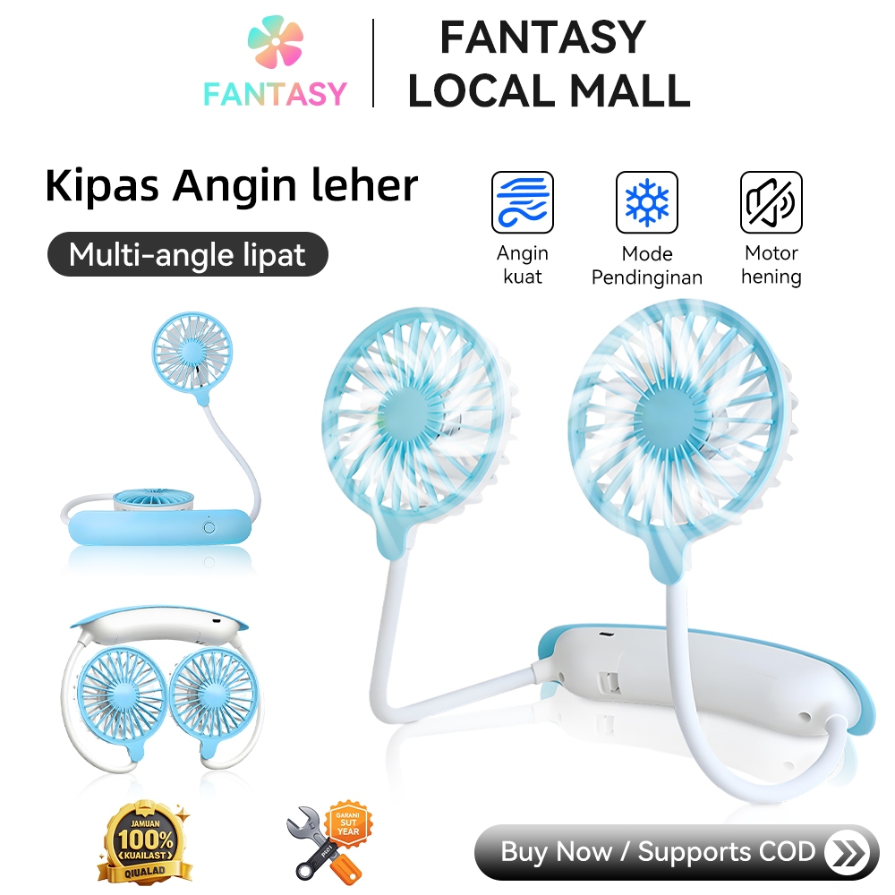 Kipas Leher Portable Tanpa Bising Lipat - Kipas Angin untuk Asrama Mahasiswa & Pelesiran, Multi Level Kecepatan & Fast Charge