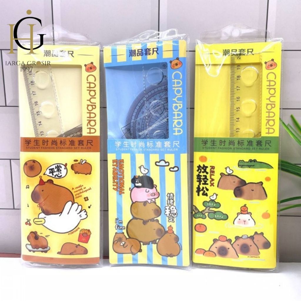 

Penggaris busur segitiga alat tulis sekolah ATK Kantor / pouch penggaris PENGGARIS SET CAPYBARA 4 IN 1 PGG-1915