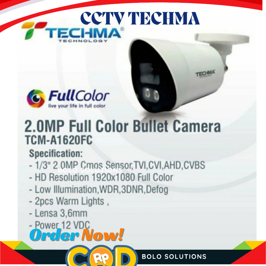 Terlaris Camera Cctv Techma Outdoor 2Mp Full Color Tcm-A1620Fc 24Jam Berwarna