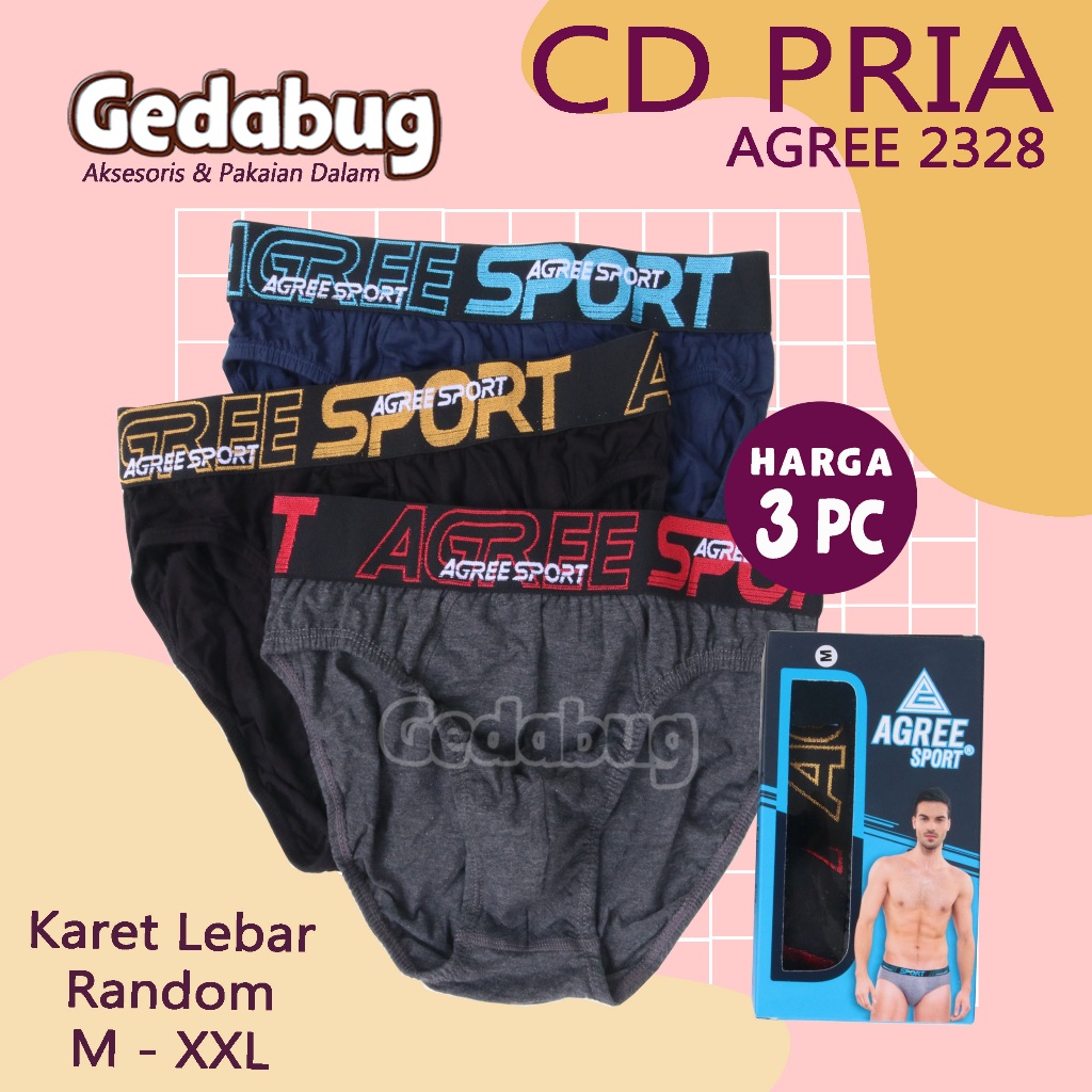 [ 3 Pcs ] CD Agree 2328 | Celana Dalam Pria Dewasa Karet Tebal Agree Sport 2328 Bahan Adem | Gedabug