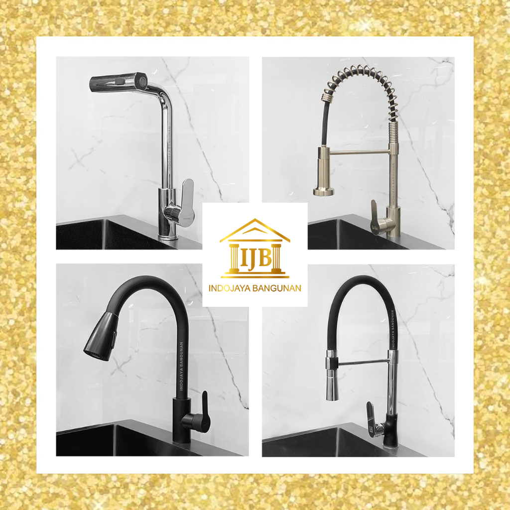 Kran Sink Meja Tarik Keran Air Panas Dingin Dapur Emas Gold Hitam Chrome Satin
