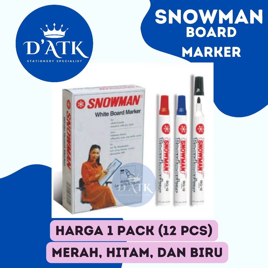 

SNOWMAN - Spidol Whiteboard / Papan Tulis (1 Pack) Hitam, Biru, Merah