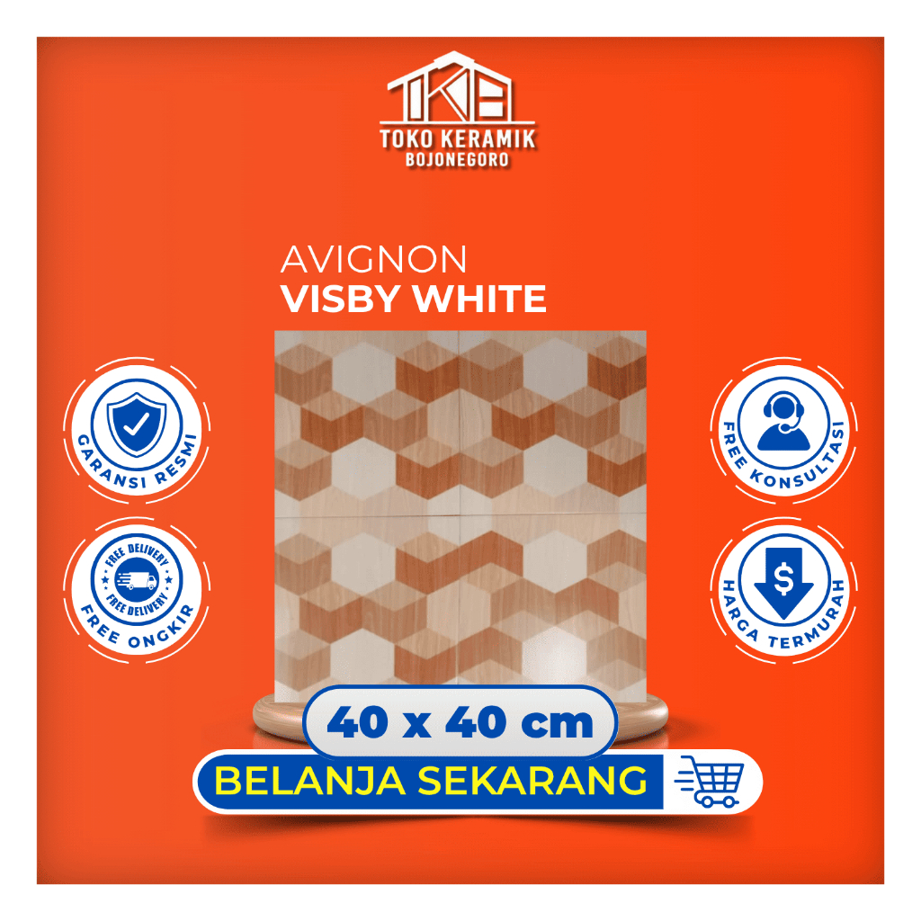 Keramik Lantai Matte Drop Tidak Kasar Motif Hexagonal 40x40 cm Avignon Visby White kW I