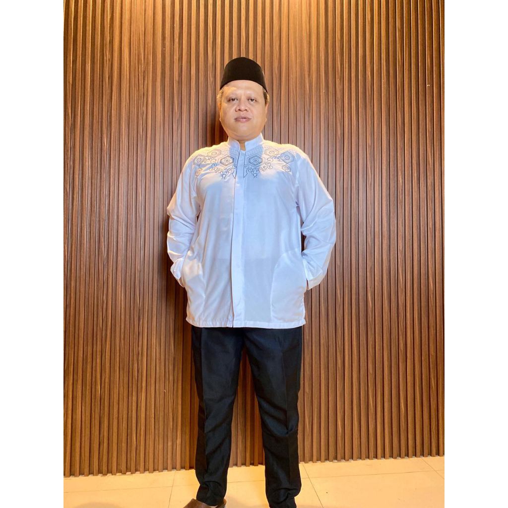 Baju Koko Putih Kombinasi Bordir Pria Dewasa